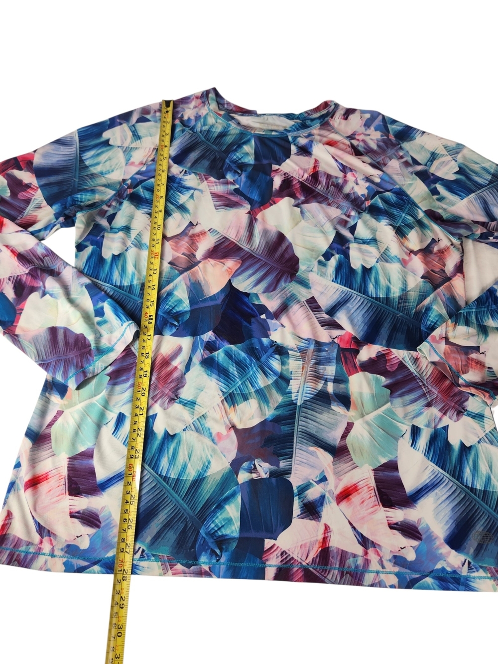 Reel Legends Women’s XL Performance Rash Guard Tropical Palm Sun Shirt Blue Pink - Picture 8 of 9